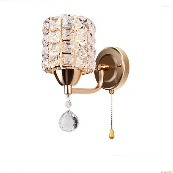 Lampe murale chambre de luxe moderne Crystal Light Golden Polished Chrome Salle de salle de bain Appliques de salle de bain Drop Livraison Home Garden El Dhn2a