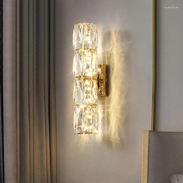 Lampe murale luxe moderne en or / cristal chrome LED pour le couloir de couloir de chambre à coucher salon lisses décoratives argentées