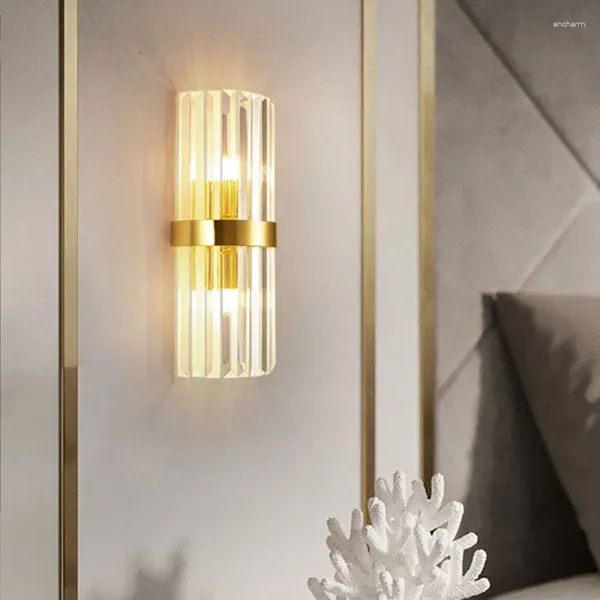 Lámpara de pared LED de lujo moderna, decoración del hogar de cristal dorado, luz brillante para dormitorio, pasillo, escalera, iluminación interior