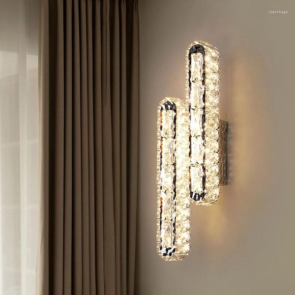 Lámpara de pared minimalista moderna, luz LED de atenuación de 3 colores, 30 40 46CM, 220V, 110V, candelabro de estilo lujoso nórdico de cristal para cabecera