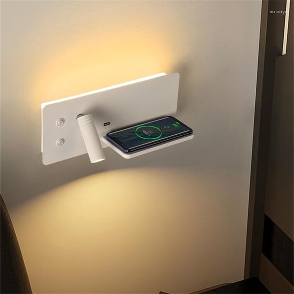 Lámpara de pared moderna minimalista LED creativo dormitorio nórdico USB carga inalámbrica cabecera sala de estar fondo