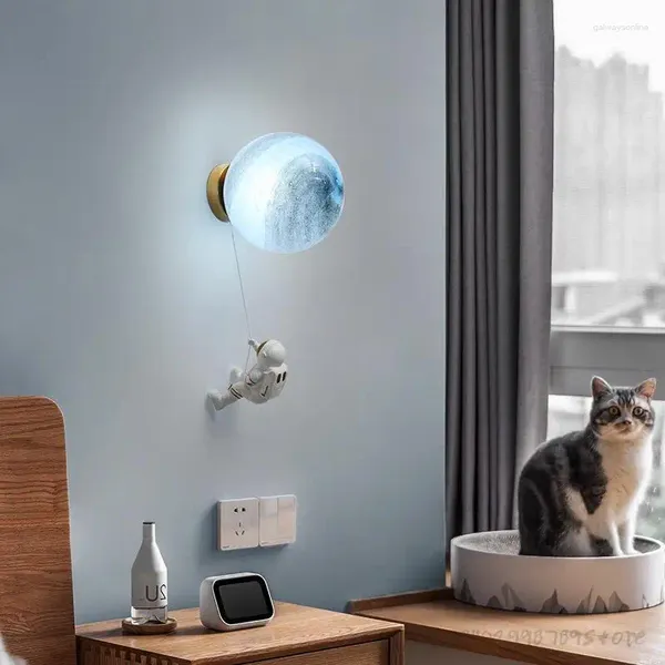 Lámpara de pared LED de dibujos animados de luna moderna para habitación de niños, fondo de iluminación, apliques creativos para cabecera, decoración del hogar