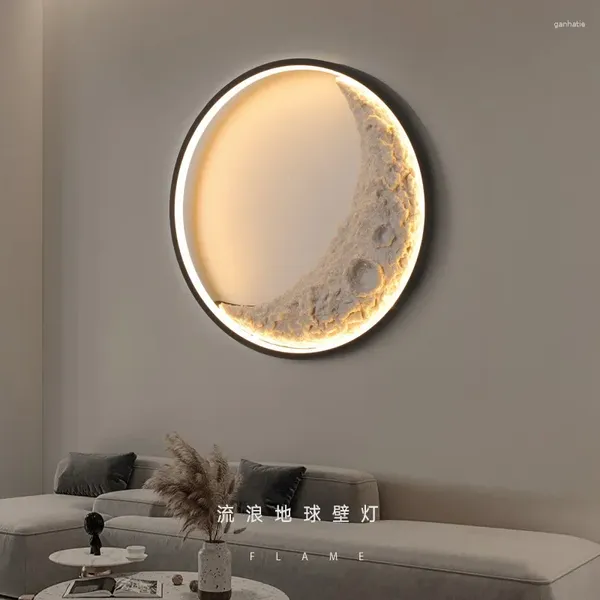 Applique moderne lune lumière LED pour chambre salon cuisine Hall escalier boutique fond décor 3D modèle anneau appliques lampes