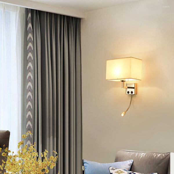 Lampe murale moderne multifonctions lumières chambre tête de lit pour chambre à coucher avec interrupteur poussoir USB Port de charge installé installé