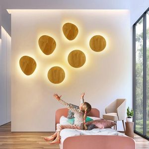 Lampe murale nordique nordique intérieur en bois Eclipse Wandlamp Bedroom Bedside Asle Design rond les lumières LED japonaises
