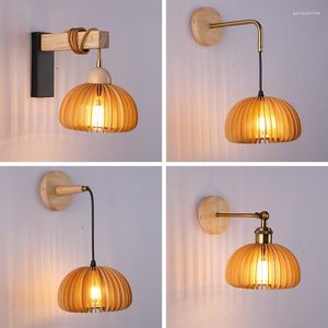 Applique murale moderne citrouille lampes en bois LED applique minimaliste pour chambre chevet BB étude salon décor à la maison éclairage Lustre