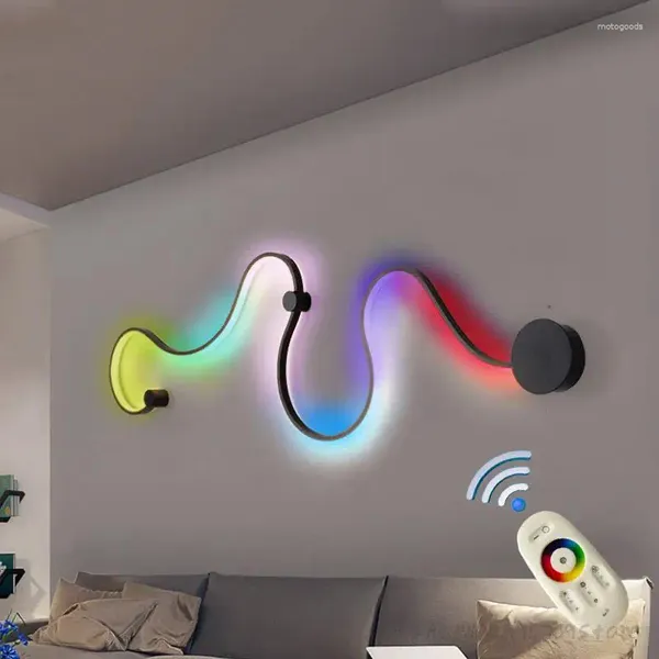 Lámpara de pared Lámparas RGB con control remoto moderno Hierro Negro Blanco En forma de S Accesorios de iluminación de pista creativos para salón de decoración