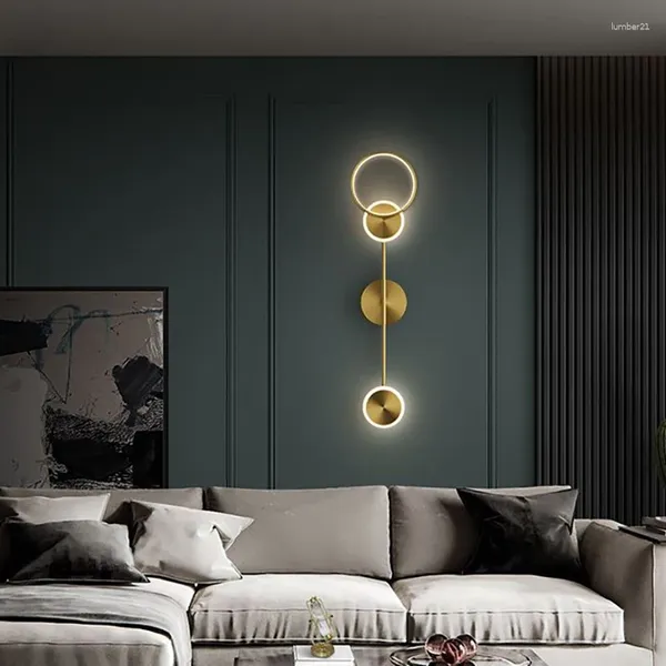 Lámpara de pared Modern Round Copper LED LED Sala de estar Bedside Lighting Fixturs Atmósfera de montaje en superficie dorada