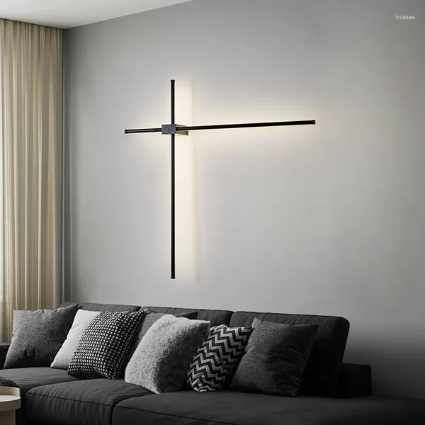 Lámpara de pared moderna simple cruz blanca y negra LED sala de estar dormitorio decoración barra de luz