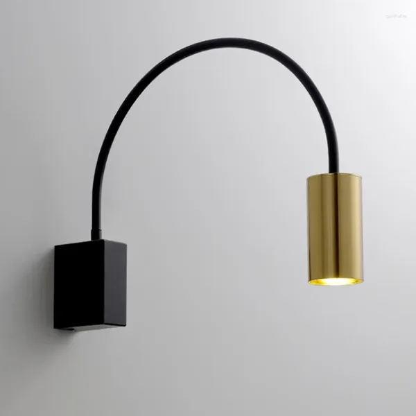 Lámpara de pared moderna y sencilla LED, semicírculo nórdico, hierro forjado, luz de noche dorada y negra, aplique giratorio para pasillo y sala de estar