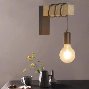 Wandlamp Moderne eenvoud 220 V E27 Hout en ijzeren beugellicht voor slaapkamer nachtkastje woonkamer loft verlichtingsarmatuur gangpad