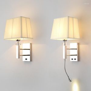 Wandlamp Moderne roestvrijstalen LED -lichtbedden Lichten stoffen lampenkap El woonkamer slaapkamer bedkamer leesstaten