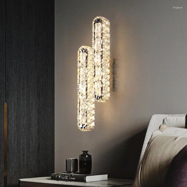 Lampe murale Corridor de chevet en cristal transparent moderne Rectangular Chrome en acier inoxydable Pendant