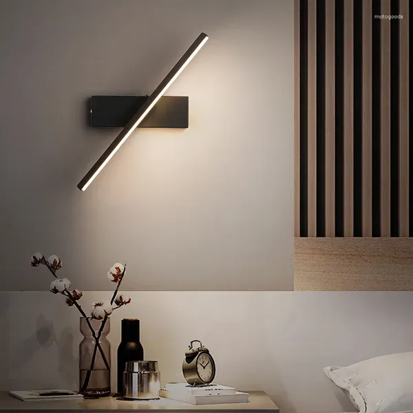 Lámpara de pared Mondern LED Luz lineal Nórdico Minimalista Dormitorio Mesita de noche Escalera creativa Linterna Sala de estar Antorcha nocturna giratoria