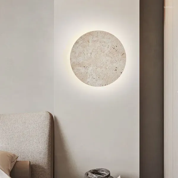 Applique murale ronde en pierre naturelle, luminaire décoratif d'intérieur, idéal pour une salle à manger, une salle à manger, 3000K, 28/30cm, combinaison gratuite