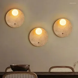 Wandlamp Natuurlijk Geel Grotsteen Led Kamer Sfeer Crème Stijl Retro Licht Slaapkamer Nachtkastje Wabi Sabi Verlichting Ronde Lamp