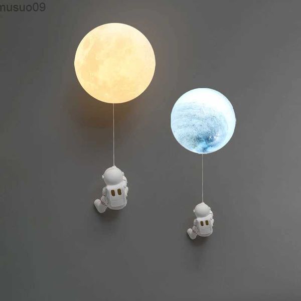 Applique Nouveau cuivre lune minimaliste mur LED lampes pour chambre d'enfants chambre à côté de fond maison créative astronaute garçon jouet Lustres