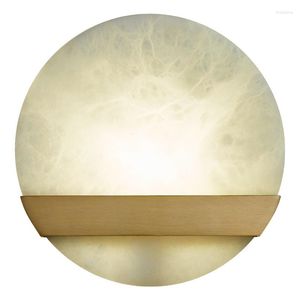 Lámpara de pared Nordic 6W LED E14 Ambiente cálido Piedra de mármol redonda con fondo de decoración de cobre para dormitorio Pasillo Pasillo