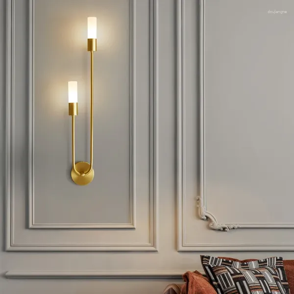 Lámpara de pared nórdica totalmente de cobre para dormitorio, mesita de noche G9, acrílico dorado, sala de estar, balcón, guardarropa, decoración minimalista del vestíbulo