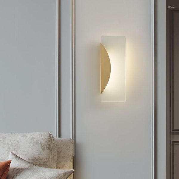 Lámpara de pared nórdica totalmente de cobre, luces de noche simples, LED creativo, sala de estar, dormitorio, pasillo, iluminación, accesorios de decoración