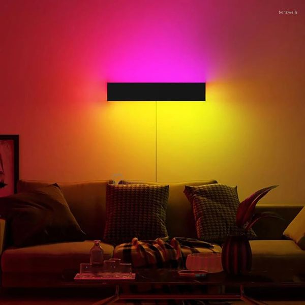 Lámpara de pared Nordic Black White Remote RGB LED para la decoración de la sala de estar Luces de colores Dormitorio Comedor Iluminación interior