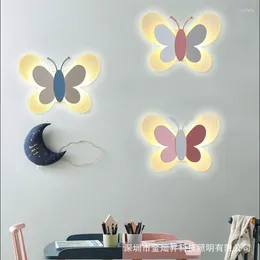 Lámpara de pared nórdica mariposa creativa lindo dibujos animados niños niños y niñas dormitorio cabecera moderno simple cuidado de los ojos pequeña noche