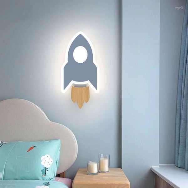 Applique murale nordique dessin animé fusée pour chambre d'enfant chambre chevet créatif LED pas de scintillement applique garçons filles allée Decora