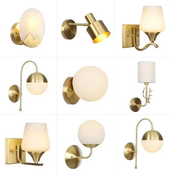 Lámpara de pared de cobre nórdico, luz de latón, Led, mesita de noche, baño, Loft, dormitorio, sala de estar, aplique moderno, apliques dorados simples