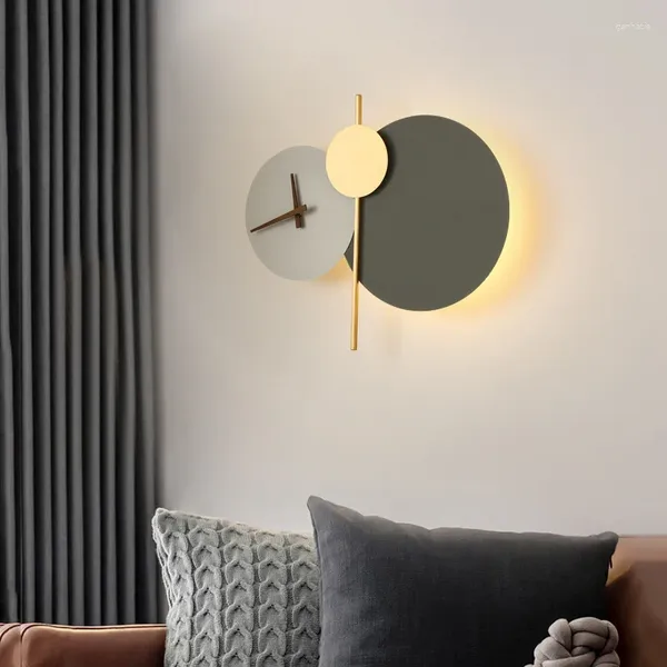 Lámpara de pared nórdica creativa hierro acrílico LED reloj decorativo luz gris verde dormitorio estudio comedor accesorios de iluminación gota