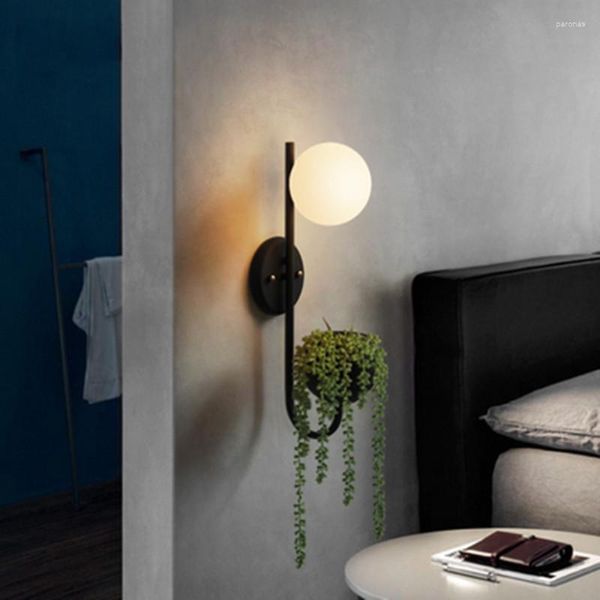 Lámpara de pared, lámparas creativas nórdicas con estantes, candelabro moderno de macarrón colorido, bola blanca lechosa, planta, decoración del hogar, Lampara