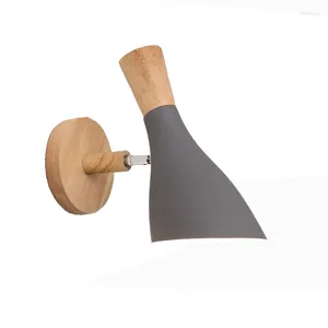 Lampe murale nordique Creative Macaron Lumière en bois massif pour la chambre au lit de chambre à coucher Modrend Sconce Lamps-GRAY