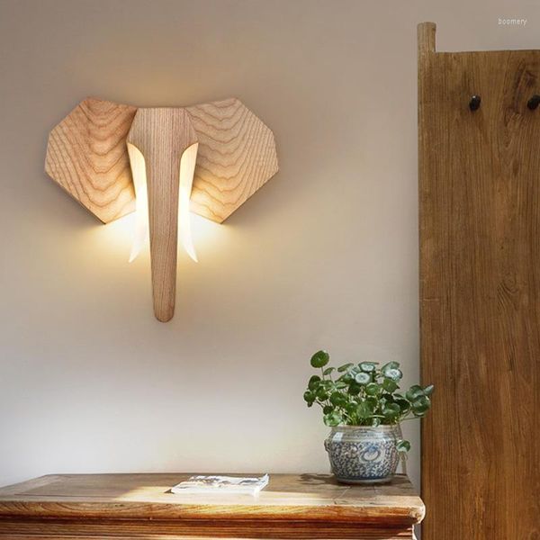 Applique Murale Éléphant Nordique Animal Bois Applique Minimaliste Creative Lampe De Chevet Intérieur Maison Escaliers Allée Décor Atmosphère Luminaire