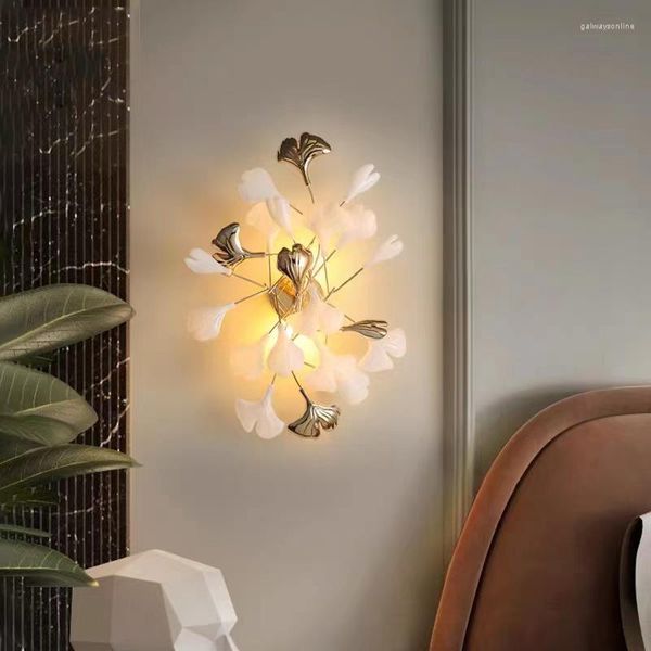 Lámpara de pared Nordic Ginkgo Leaf Guest Room Decoración del hogar Dormitorio Cocina Restaurante Iluminación interior