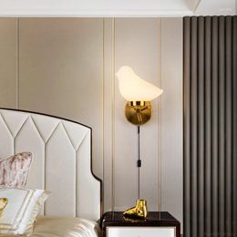 Lámpara de pared Nordic Glass Bird Golden LED Dormitorio Mesita de noche Sala de estar Fondo Decoración Cocina Hogar