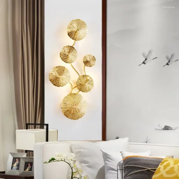 Lámpara de pared Nordic Gold Lotus Leaf LED Light Retro Acero inoxidable Sconce para decoración industrial Accesorios de iluminación interior