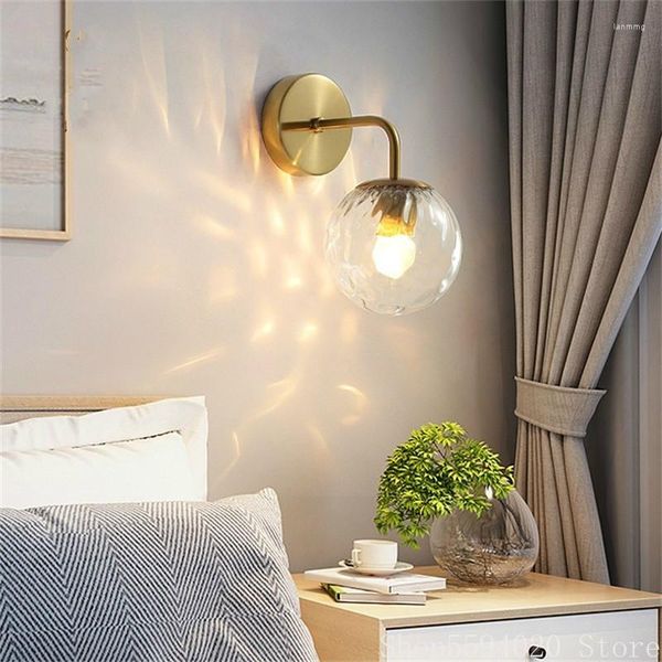 Lámpara de pared, luz dorada nórdica, iluminación de noche para dormitorio americano, accesorio de espejo de baño de cristal para sala de estar