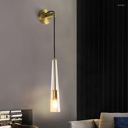 Lámpara de pared de cristal Led nórdico, candelabro de línea larga, iluminación de noche, accesorio moderno dorado para interiores, espejo, pasillo, escalera, decoración de luz