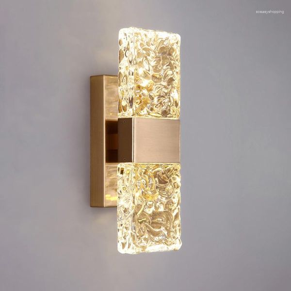 Lámpara de pared Led Nordic Gold Crystal Glass Acero inoxidable Restaurante moderno de restaurante de lujo Corredor Escalera de fondo