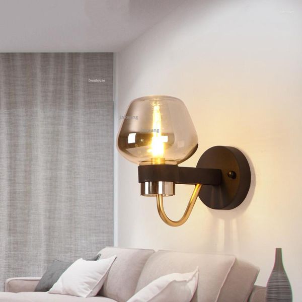 Lámpara de pared Nordic LED Light Dormitorio Cabecera Negro / Dorado Sala de estar Decoración Accesorios Pasillo Pasillo Vidrio