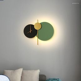 Applique murale nordique lumière LED créative horloge ronde Design pour chambre décor salon Hall couloir éclairage