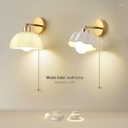Wandlamp Nordic LED-verlichting Warm Keramiek / Glazen kap Nachtkastje Slaapkamer Licht Met Trekkoord Schakelaar Gastgezin Trap