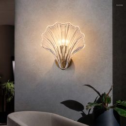Wandlamp Nordic Light Luxe Volledig Koper LED Slaapkamer Nachtkastje Modern Eenvoudig Woonkamer Trap Creatief Glas Shell