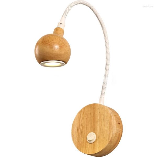 Lámpara de pared log nordic moderno moderno de madera maciza Led dormitorio lectura de estudio chino con interruptor