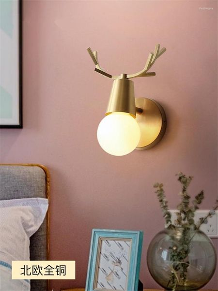 Applique Murale Nordique De Luxe Plein Cuivre Antlers Lampes Salon Couloir Chambre Fond Applique Lumières Moderne Miroir Phares