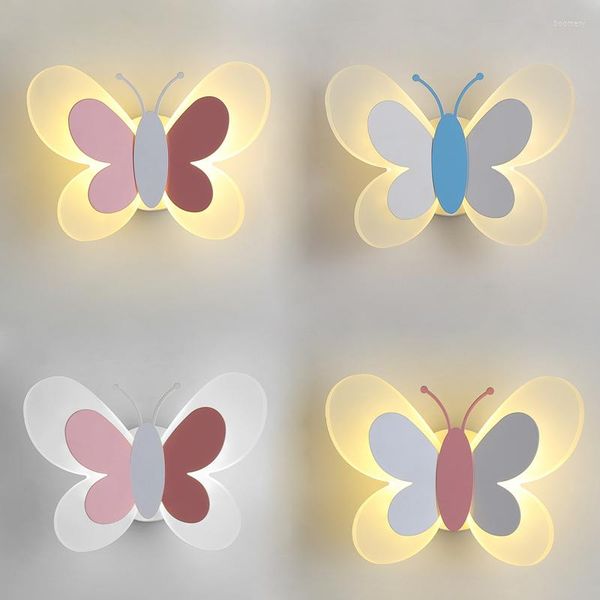 Lámpara de pared nórdica Macaron mariposa luces Led aplique dormitorio sala de estar hogar decoración interior espejo de baño accesorio de iluminación