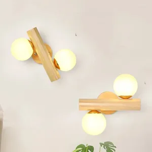 Wandlamp Nordic Magic Bean LED Houten Dubbele Kop Melk Wit Glas Woonkamer Decor Blaker Voor Slaapkamer Eetkamer Studie Licht