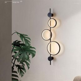 Wall Lamp Noordelijke minimalistische Led Bedide Art Circle Black Gray Livingroom TV Achtergrond Iron Corridor Bar Decor SCONCE