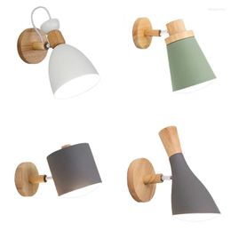 Wall Lamp Noordelijke minimalistische massieve houten cartoon Moderne creatieve LED E27 Licht voor slaapkamerbedrestaurant El Cafe Deco