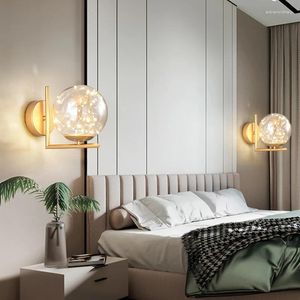 Lampe murale nordique moderne à côté de la chambre à coucher balle en verre pour les couches intérieures applique légère lustre aar décoration