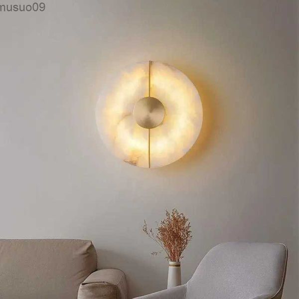 Lámpara de pared Lámpara de pared de mármol creativa moderna nórdica para sala de estar Cobre dorado Decoración del hogar Aplique LED Dormitorio Mesita de noche Accesorio de iluminación redondo